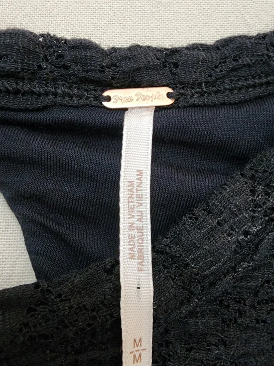 Free People Black Lace Puff Sleeve Long Sleeve Top Women Size M - Picture 9 of 11